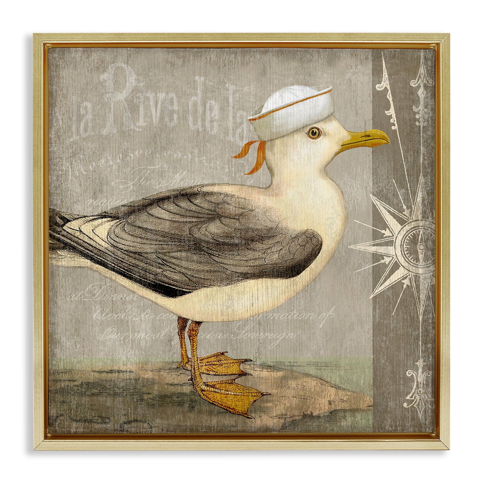 Stupell Industries Rustic Little Seagull Gold Framed Floater Canvas Wall Art, design by Suzanne Nicoll