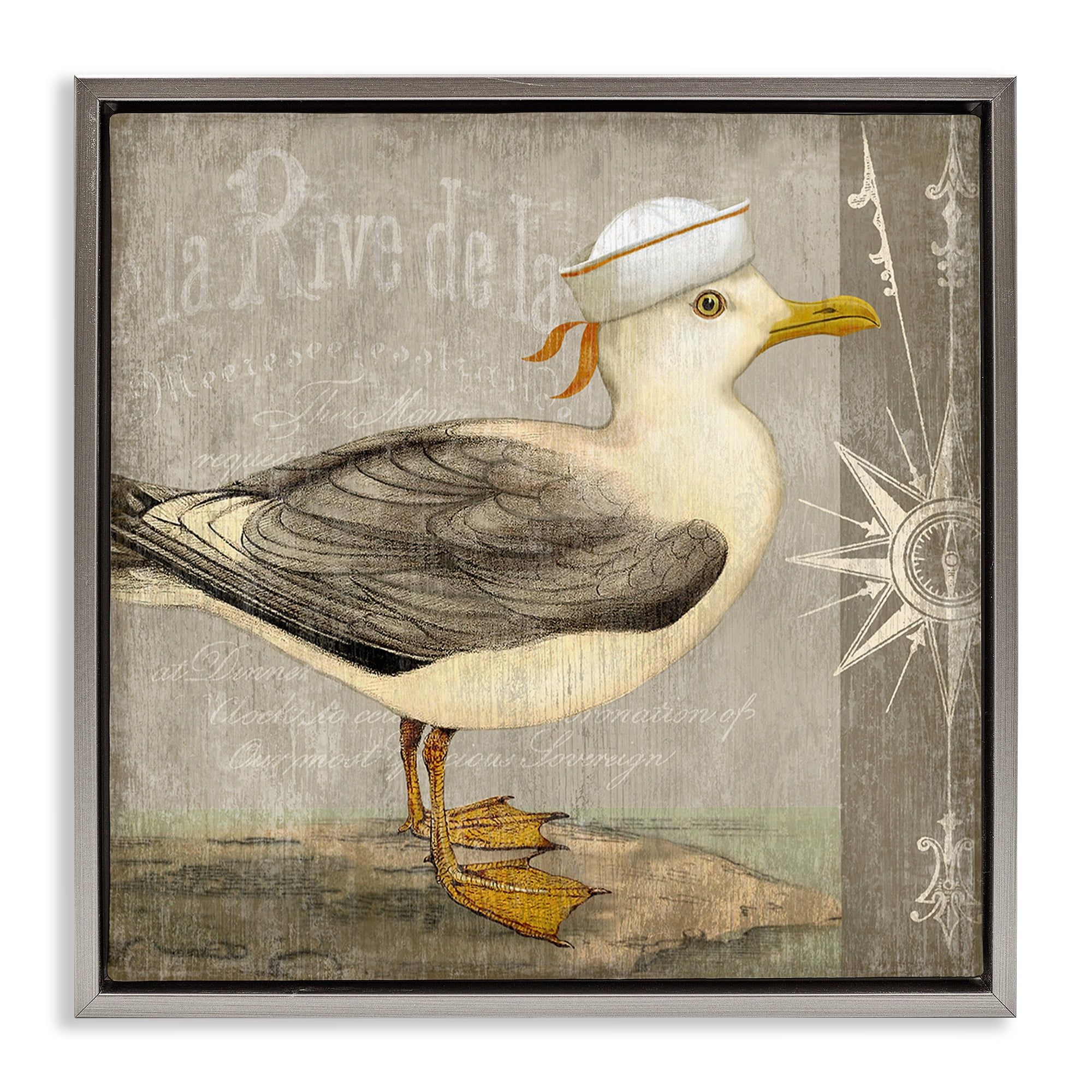 Stupell Industries Rustic Little Seagull Gray Framed Floater Canvas Wall Art, design by Suzanne Nicoll