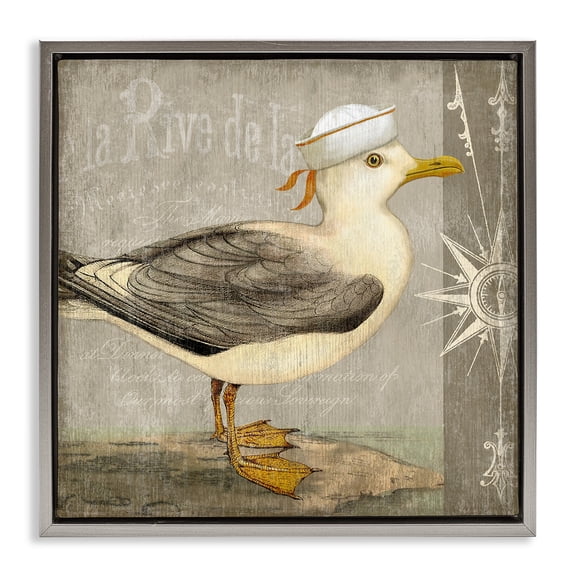 Stupell Industries Rustic Little Seagull Gray Framed Floater Canvas Wall Art, design by Suzanne Nicoll