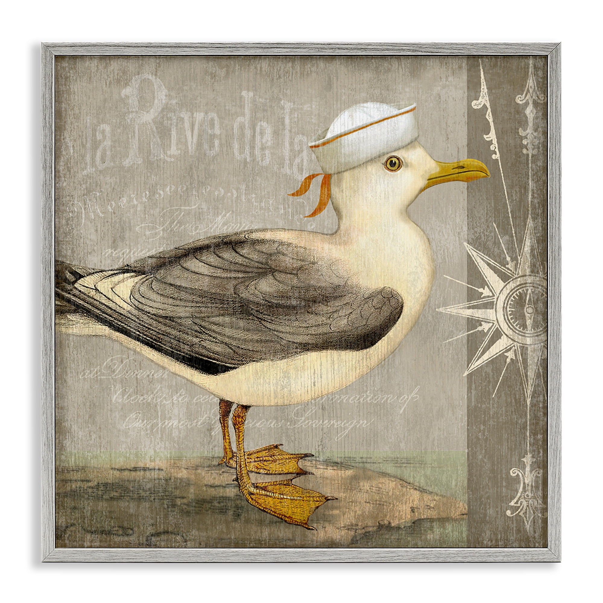 Stupell Industries Rustic Little Seagull Gray Framed Giclee Art, design by Suzanne Nicoll