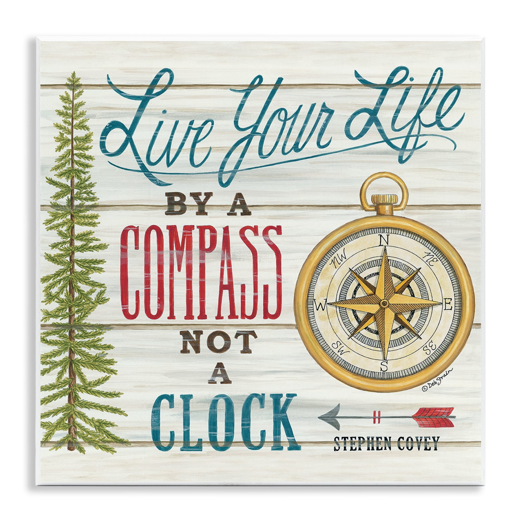 Stupell Industries Rustic Live Your Life by Compass Adventure Quote Designed by Deb Strain