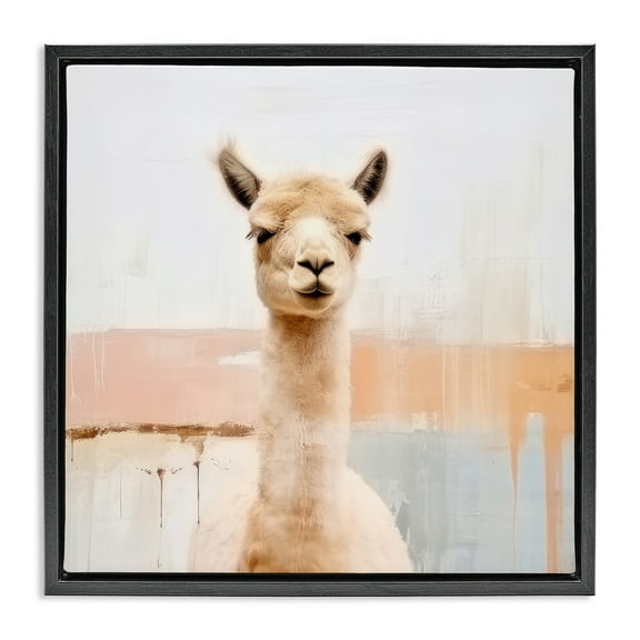 Stupell Industries Rustic Llama Portrait Animals & Insects Painting Black Floater Framed Canvas Art Print Wall Art, 18 x 18