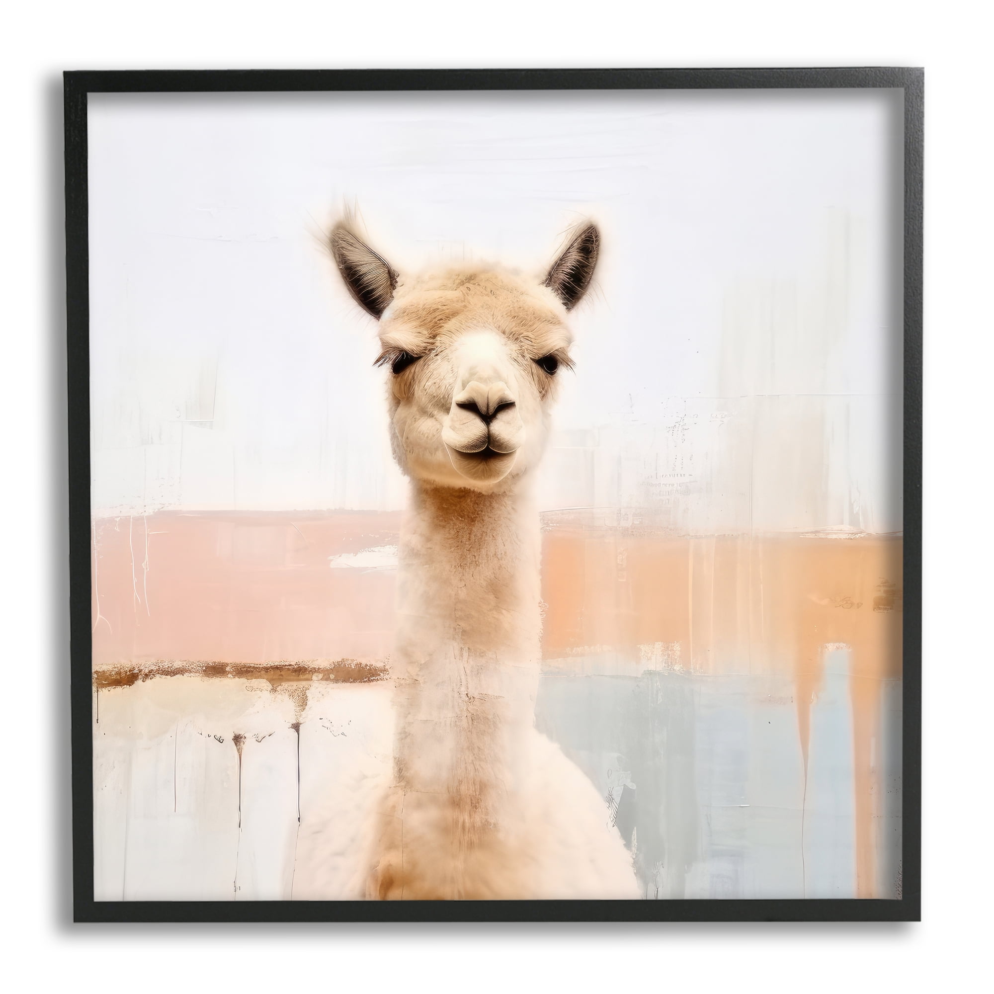 Stupell Industries Rustic Llama Portrait Animals & Insects Painting Black Framed Art Print Wall Art, 24 x 24