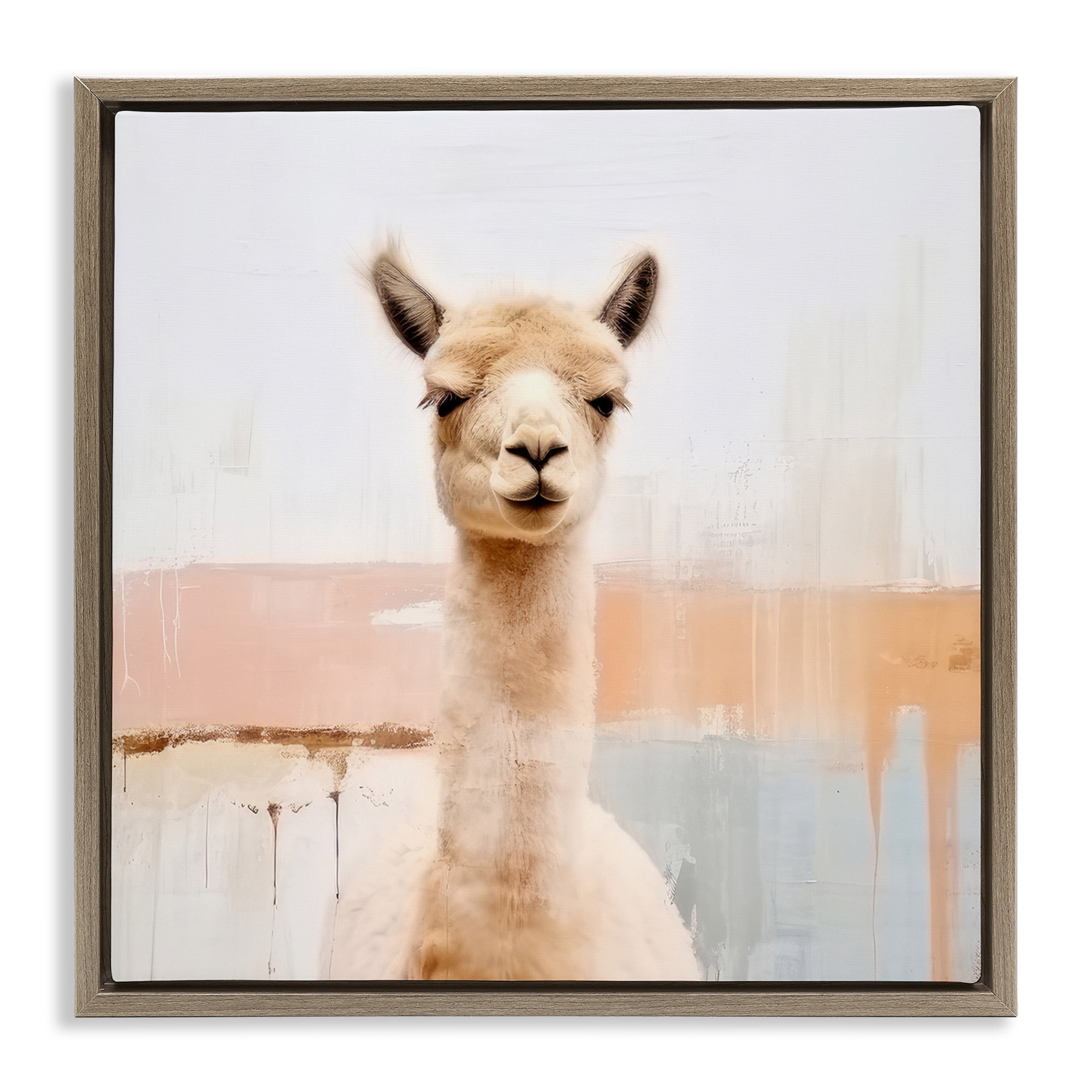 Stupell Industries Rustic Llama Portrait Animals & Insects Painting Brown Floater Framed Canvas Art Print Wall Art, 18 x 18