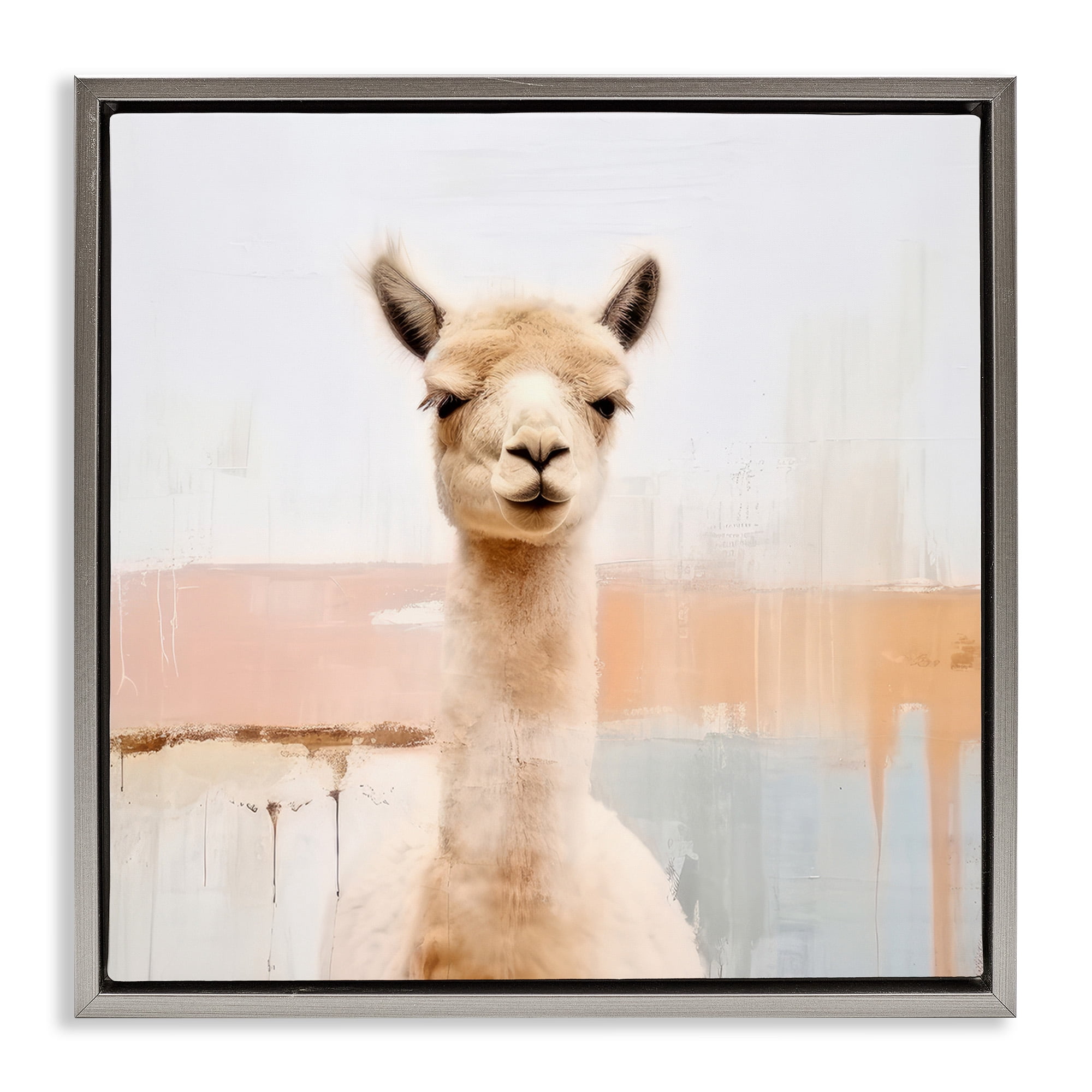 Stupell Industries Rustic Llama Portrait Animals & Insects Painting Gray Floater Framed Canvas Art Print Wall Art, 25 x 25