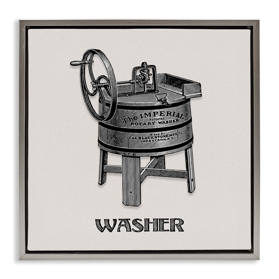 Stupell Industries Rustic Lodge Antique Rotary Washer Gray Floating Frame Canvas Art, 25 x 25, by Val Rhodes