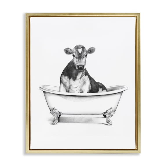 Stupell Industries Rustic Lodge Antique Tub with Cow Gold Floating Frame Canvas Art, 17 x 21, by Victoria Borges