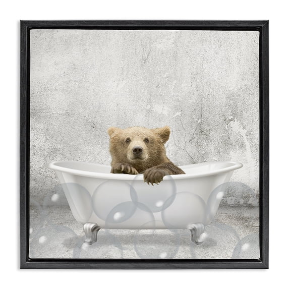 Stupell Industries Rustic Lodge Baby Bear Bath Time Black Floating Frame Canvas Art, 18 x 18, by Kim Allen