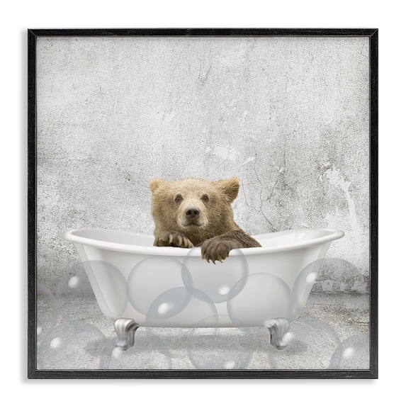 Stupell Industries Rustic Lodge Baby Bear Bath Time Black Framed Giclee Art, 12 x 12, by Kim Allen