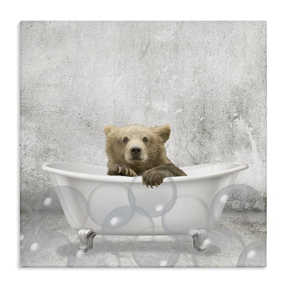 Stupell Industries Rustic Lodge Baby Bear Bath Time Canvas Art, 17 x 17, by Kim Allen