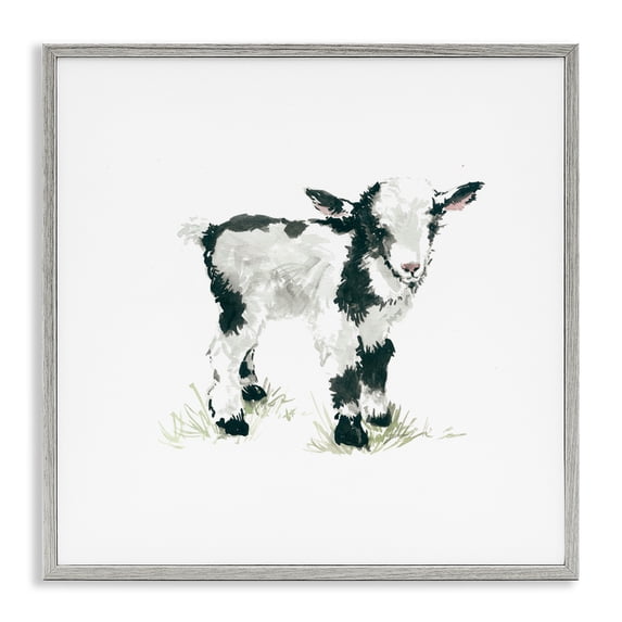 Stupell Industries Rustic Lodge Baby Farm Lamb Minimal Country Animal over White Gray Framed Giclee Art, 17 x 17, by Carol Robinson