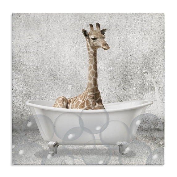 Stupell Industries Rustic Lodge Baby Giraffe Bath Time Canvas Art, 24 x 24, by Kim Allen