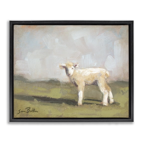 Stupell Industries Rustic Lodge Baby Lamb Farmland Animal Black Floating Frame Canvas Art, 21 x 17, by Sara Baker