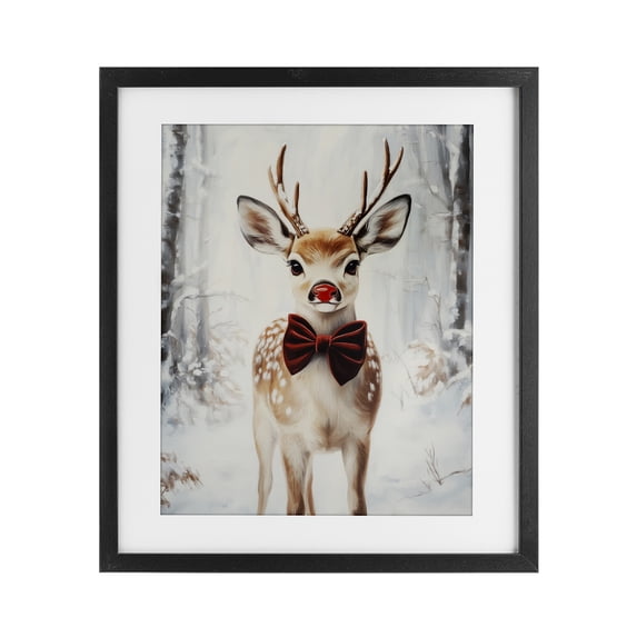 Stupell Industries Rustic Lodge Baby Reindeer with Red Nose Black Framed Print Under Glass, 17 x 21, by Arlington Prints