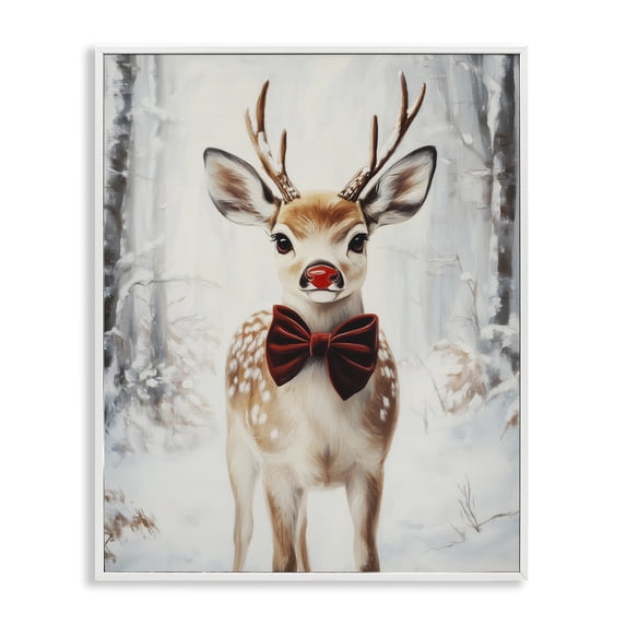 Stupell Industries Rustic Lodge Baby Reindeer with Red Nose White Framed Giclee Art, 24 x 30, by Arlington Prints