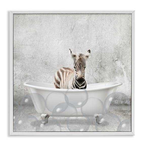 Stupell Industries Rustic Lodge Baby Zebra Bath Time White Framed Giclee Art, 17 x 17, by Kim Allen