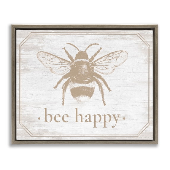 Stupell Industries Rustic Lodge Bee Happy with Rustic Border Brown Floating Frame Canvas Art, 21 x 17, by Lettered and Lined