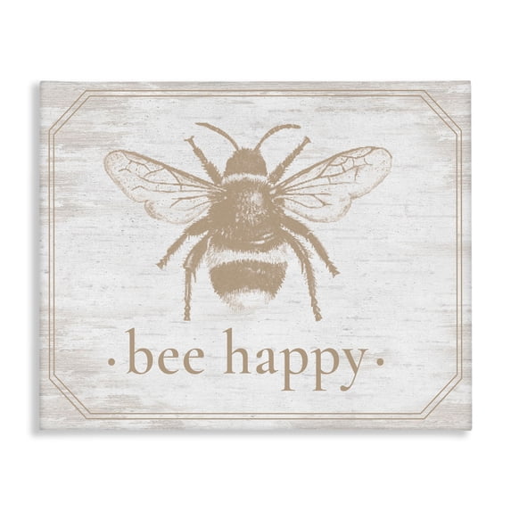 Stupell Industries Rustic Lodge Bee Happy with Rustic Border Canvas Art, 48 x 36, by Lettered and Lined