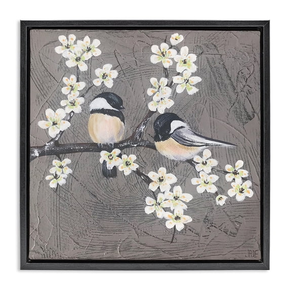 Stupell Industries Rustic Lodge Bird Pair on Branch Black Floating Frame Canvas Art, 18 x 18, by Jade Reynolds