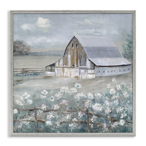 Stupell Industries Rustic Lodge Blooming Farmhouse Meadow Gray Framed Giclee Art, 24 x 24, by Sally Swatland