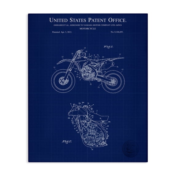 Stupell Industries Rustic Lodge Blue Motorcycle Blueprint Canvas Art, 30 x 40, by Karl Hronek