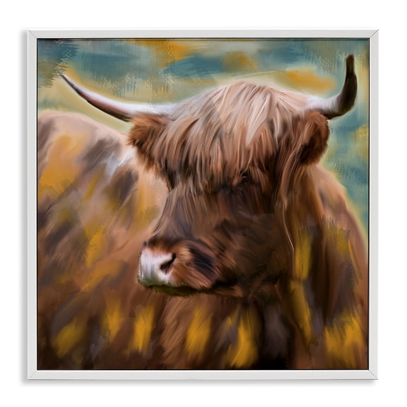 Stupell Industries Rustic Lodge Brown Highland Cow White Framed Giclee Art, 12 x 12, by Kim Allen