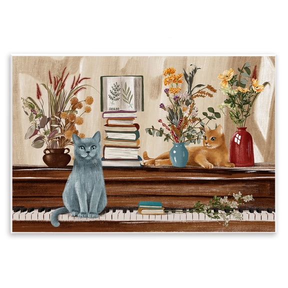 Stupell Industries Rustic Lodge Cats & Books on Piano Wall Plaque Art, 19 x 13, by Raquel Maciel
