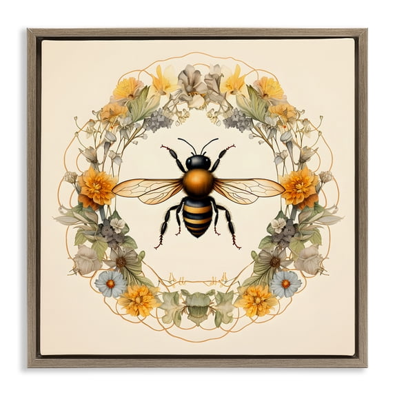 Stupell Industries Rustic Lodge Cottage Bee Wreath Brown Floating Frame Canvas Art, 25 x 25, by Petals Prints Design