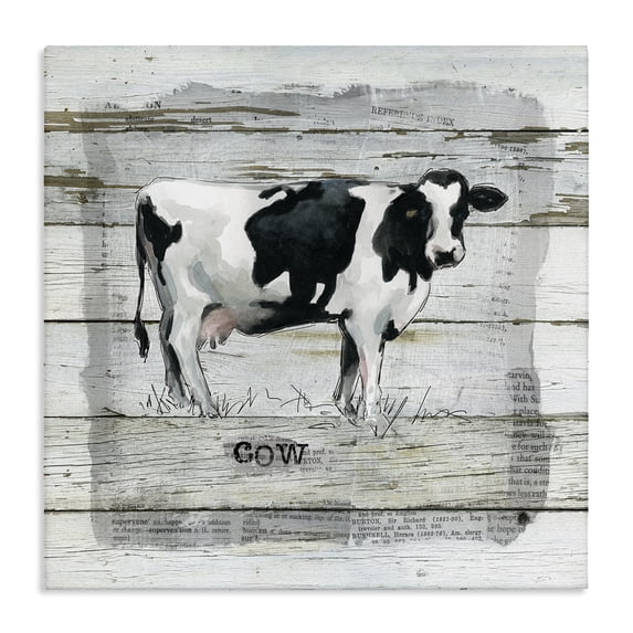 Stupell Industries Rustic Lodge Country Dairy Cow over Rustic Pattern Book Collage Canvas Art, 17 x 17, by Carol Robinson
