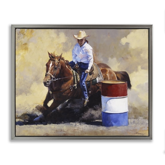 Stupell Industries Rustic Lodge Cowboy & Horse Gallop Gray Floating Frame Canvas Art, 21 x 17, by Julie T. Chapman
