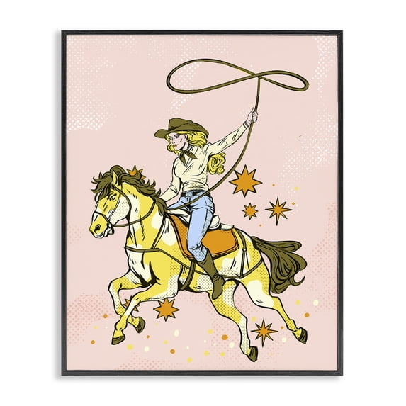 Stupell Industries Rustic Lodge Cowgirl with Lasso Black Framed Giclee Art, 11 x 14, by Ziwei Li
