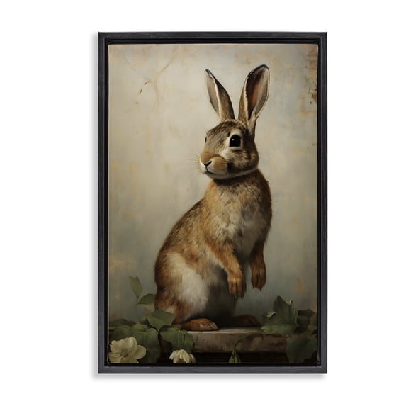 Stupell Industries Rustic Lodge Dark Rabbit Portrait Black Floating Frame Canvas Art, 17 x 25, by Petals Prints Design