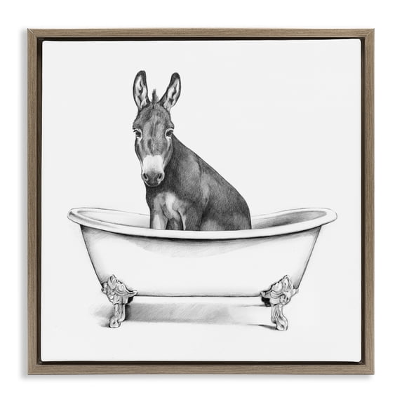 Stupell Industries Rustic Lodge Donkey in Bathtub Sketch Brown Floating Frame Canvas Art, 18 x 18, by Victoria Borges