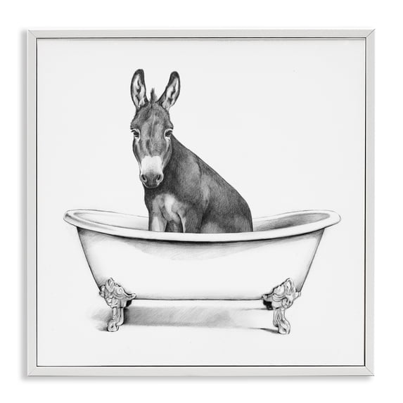 Stupell Industries Rustic Lodge Donkey in Bathtub Sketch White Framed Giclee Art, 12 x 12, by Victoria Borges