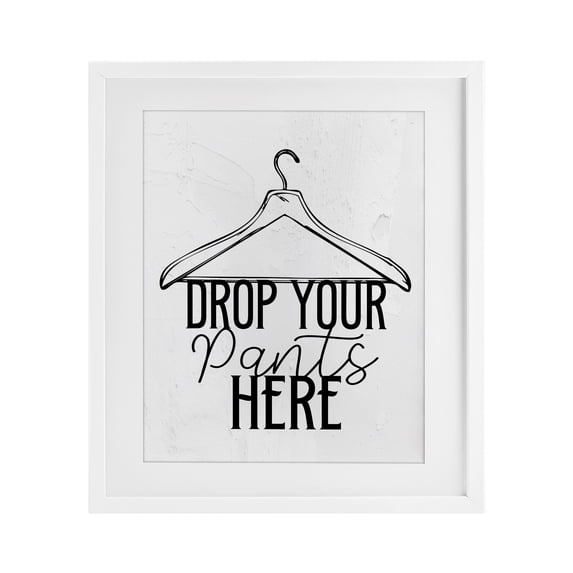 Stupell Industries Rustic Lodge Drop Pants Here with Hanger White Framed Print Under Glass, 17 x 21, by Kim Allen