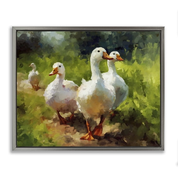 Stupell Industries Rustic Lodge Duck Family in Nature Gray Floating Frame Canvas Art, 21 x 17, by Ziwei Li