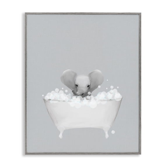Stupell Industries Rustic Lodge Elephant Blue Bath Cute Gray Framed Giclee Art, 11 x 14, by Leah Straatsma