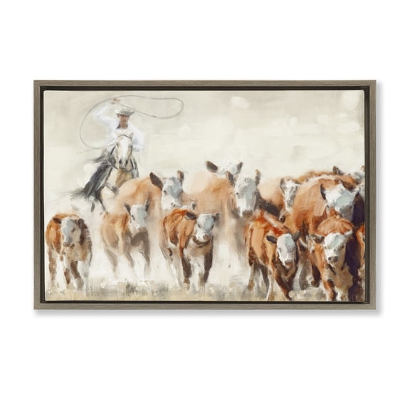 Stupell Industries Rustic Lodge Equestrian Round Up Brown Floating Frame Canvas Art, 25 x 17, by Nina Blue