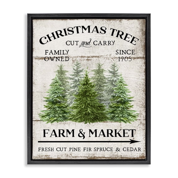 Stupell Industries Rustic Lodge Farm Market Christmas Trees Black Floating Frame Canvas Art, 17 x 21, by Creatif Belle