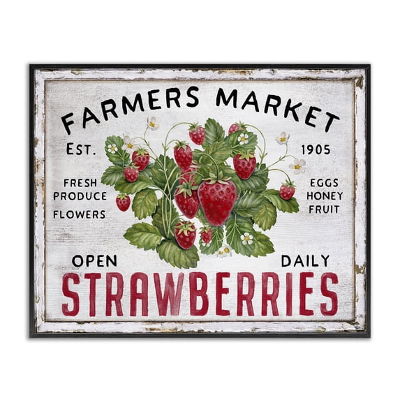 Stupell Industries Rustic Lodge Farmers Market Strawberries Black Framed Giclee Art, 30 x 24, by Creatif Belle
