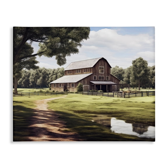 Stupell Industries Rustic Lodge Farmhouse Barn & Stream Canvas Art, 20 x 16, by Ray Powers
