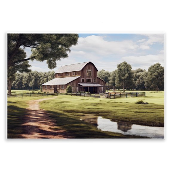 Stupell Industries Rustic Lodge Farmhouse Barn & Stream Wall Plaque Art, 19 x 13, by Ray Powers