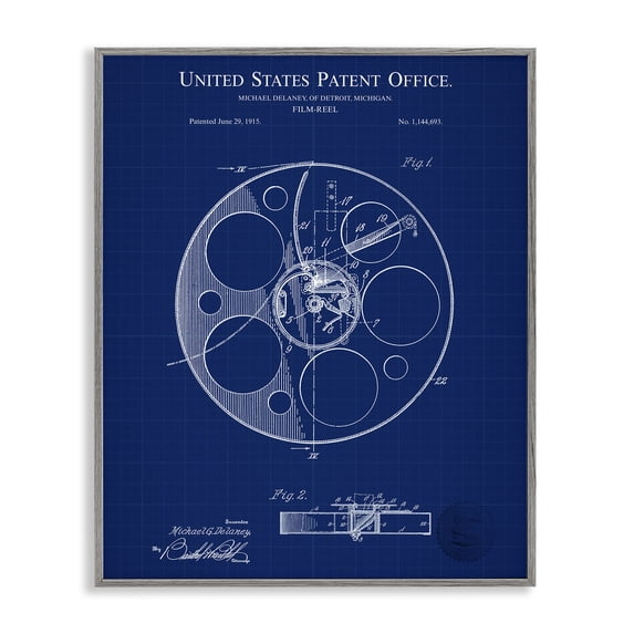 Stupell Industries Rustic Lodge Film Reel Blueprint Gray Framed Giclee Art, 24 x 30, by Karl Hronek