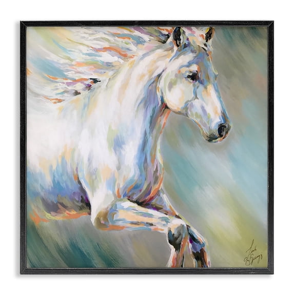 Stupell Industries Rustic Lodge Flora White Horse Running Black Framed Giclee Art, 12 x 12, by Linda Sperruzzi