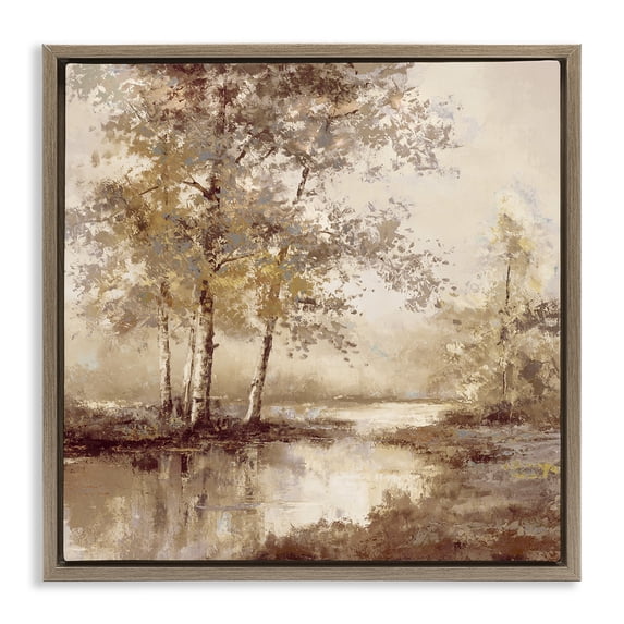 Stupell Industries Rustic Lodge Forest Stream in Sepia Brown Floating Frame Canvas Art, 25 x 25, by T.C. Chiu