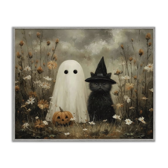 Stupell Industries Rustic Lodge Ghost and Black Cat Gray Framed Giclee Art, 14 x 11, by Arlington Prints