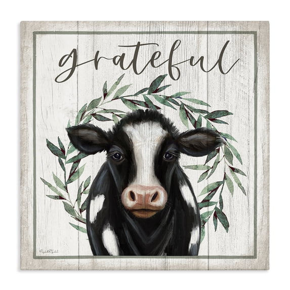 Stupell Industries Rustic Lodge Grateful Phrase Cow Canvas Art, 36 x 36, by Elizabeth Tyndall