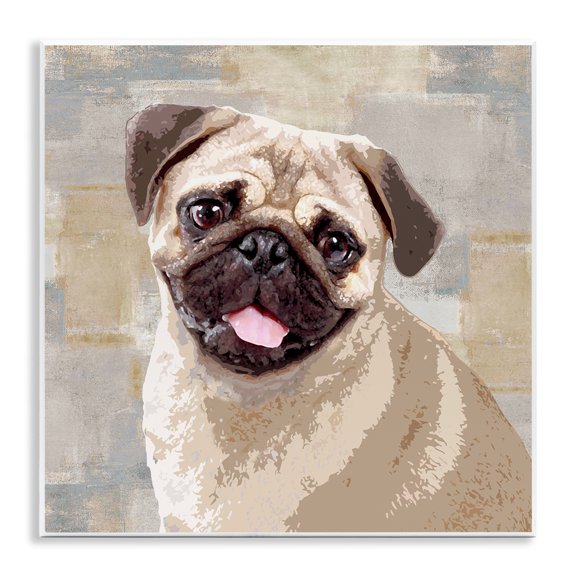Stupell Industries Rustic Lodge Happy Pug Dog Patchwork Pattern Wall Plaque Art, 12 x 12, by Keri Rodgers