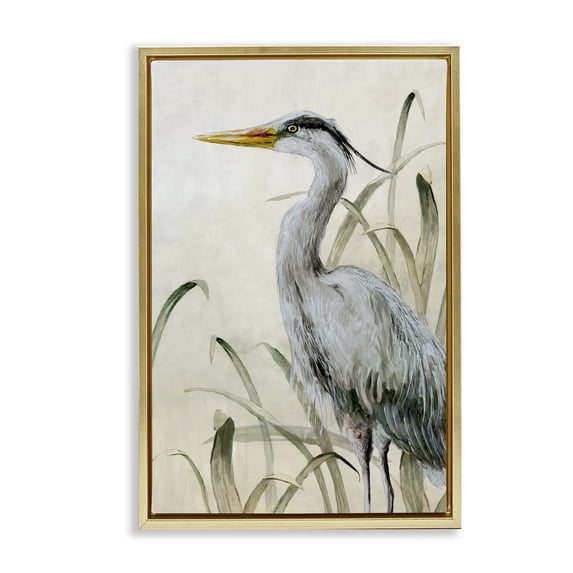Stupell Industries Rustic Lodge Heron with Traditional Grasses Gold Floating Frame Canvas Art, 17 x 25, by Jacob Q
