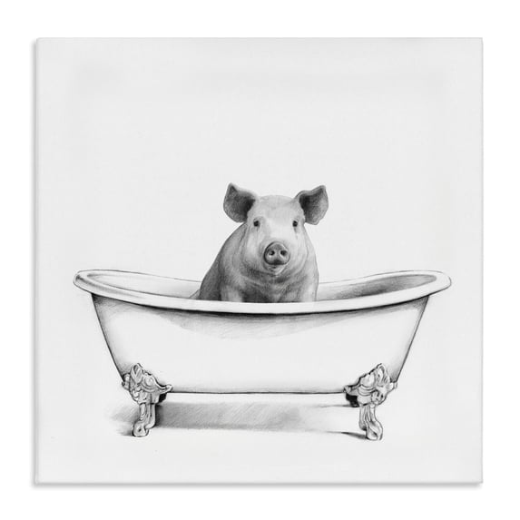 Stupell Industries Rustic Lodge Hog in Bathtub Sketch Canvas Art, 17 x 17, by Victoria Borges